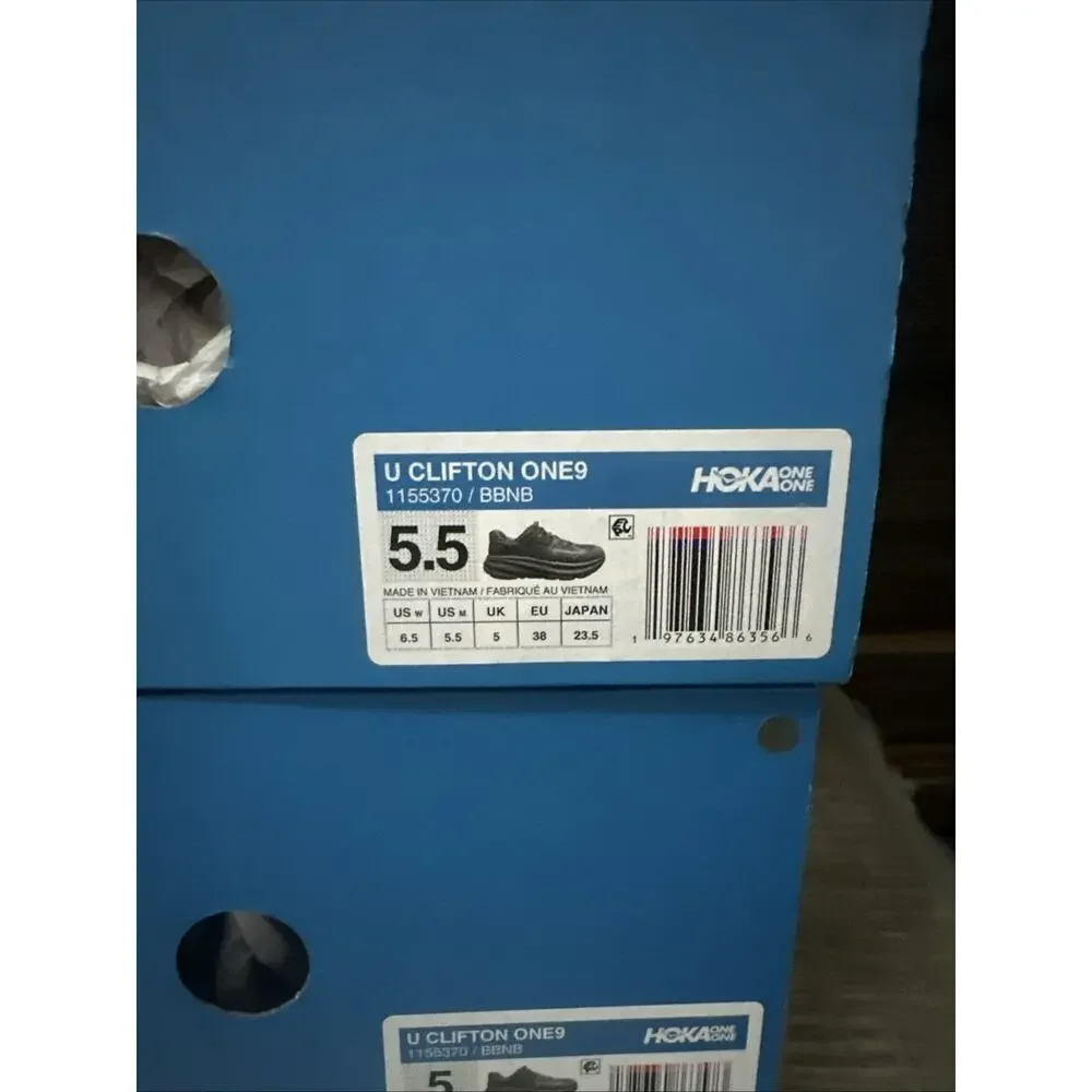 New Women's Size 6.5 Hoka Clifton One 9 Black Running 1155370-BBNB Men's 5.5